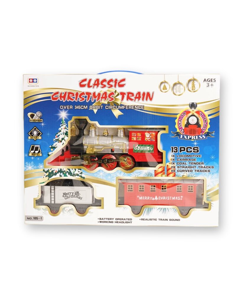Tren Navideño de juguete 23 piezas con luces y sonido - Fabricado en plástico - Juguete para Navidad - Raíl hasta 13 Tren Navideño de juguete 23 piezas con luces y sonido - Fabricado en plástico - Juguete para Navidad - Raíl hasta 13