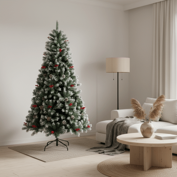 Árbol de Navidad Decorado con Piñas y Frutos Rojos