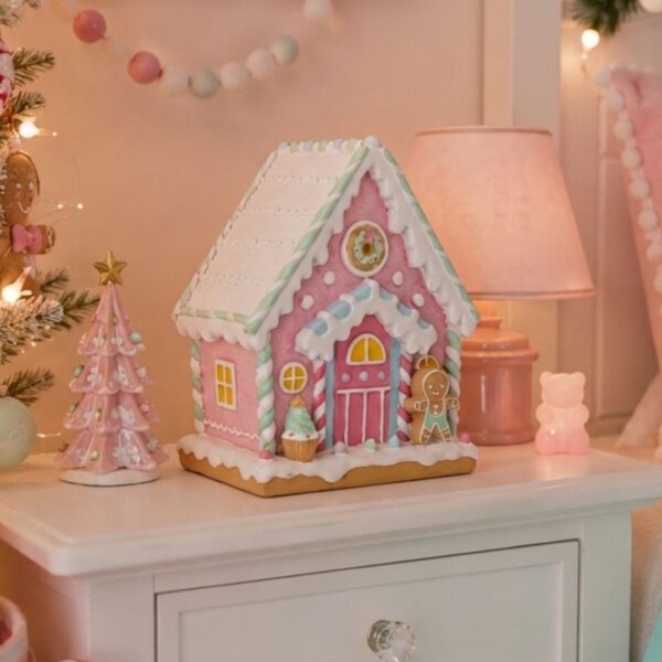 Casita Jengibre Rosa Navidad