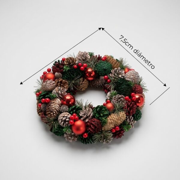 Corona Navidad con Piñas, Bayas y Bolas Rojas 2