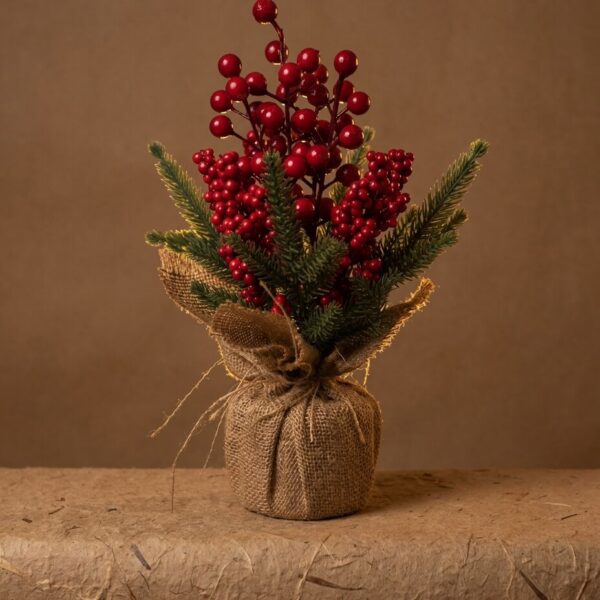 Maceta Arpillera de Navidad Bayas rojas 1