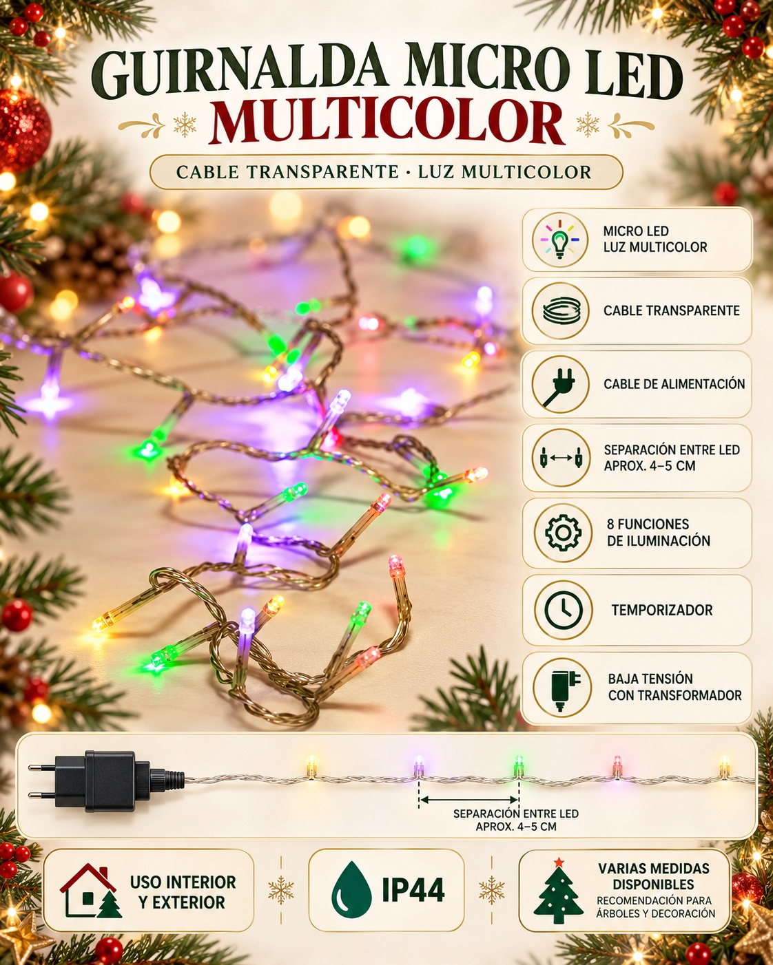 05-guirnalda-transparente-multicolor Guirnalda de Luces LED Navidad Multicolor Cable Transparente de 2 a 89 Metros - Imagen 3