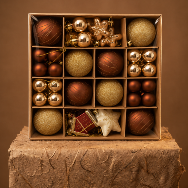 Pack 33 Adornos Árbol de Navidad Ocre y Dorado