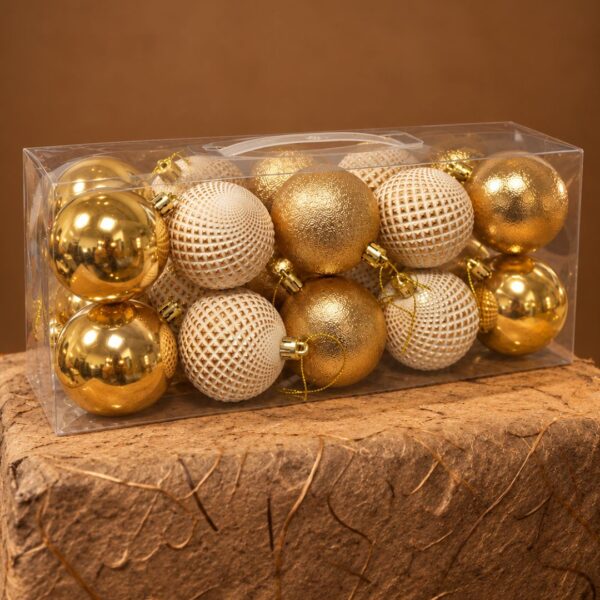 Pack 20 Bolas de Navidad 6cm Doradas y Blancas