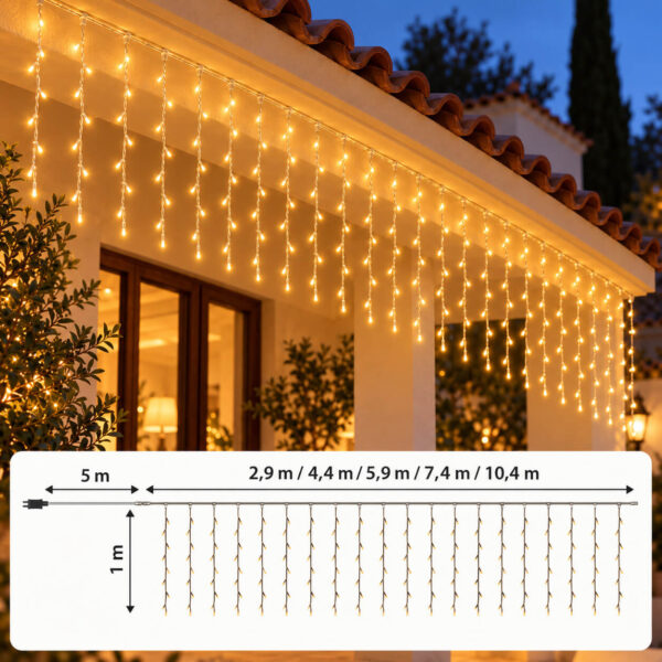 Cortina de Luces LED Navidad Blanco Cálido de 3 a 10 M y 1 m de Caída