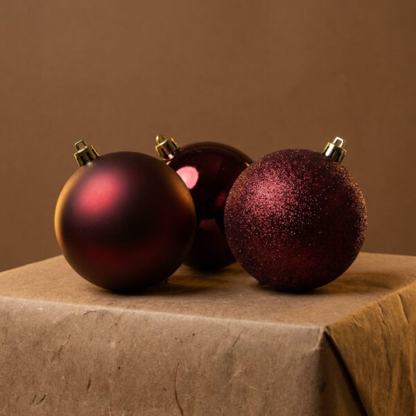 Pack 3 Bolas de Navidad Burdeos 15cm. | 3 Acabados Diferentes 1