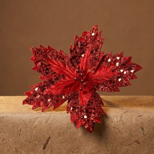 Flor Artificial Navideña Roja con Brillantes 1