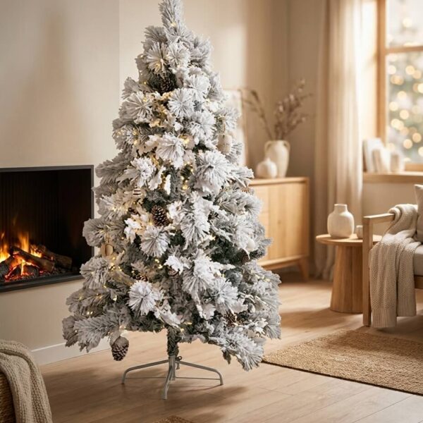 Árbol de Navidad Ciprés Nevado con Piñas 3