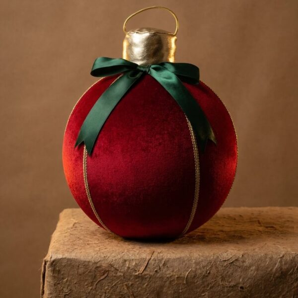 Bola de Navidad Roja Terciopelo con Lazo | 30cm. 1